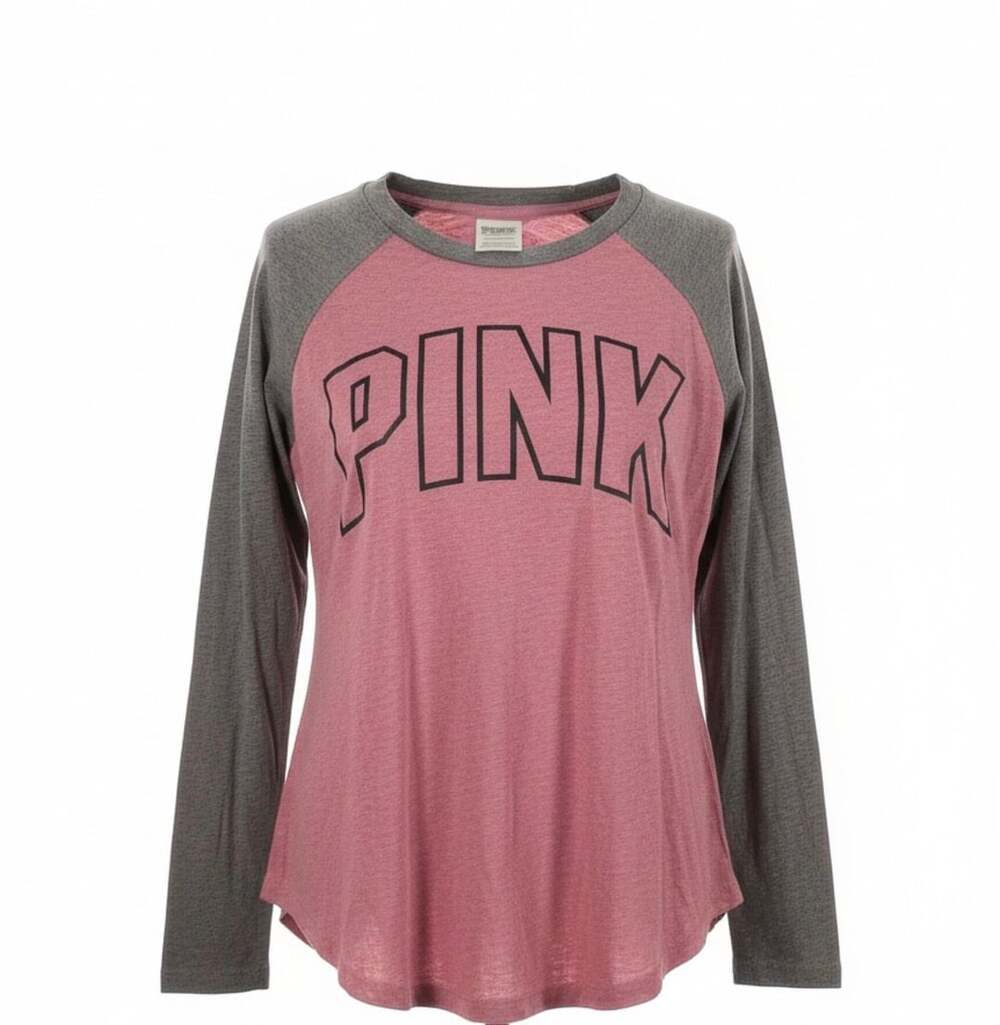 Pink Victoria's Secret Long Sleeve Baseball Tee Size XS Maroon Gray